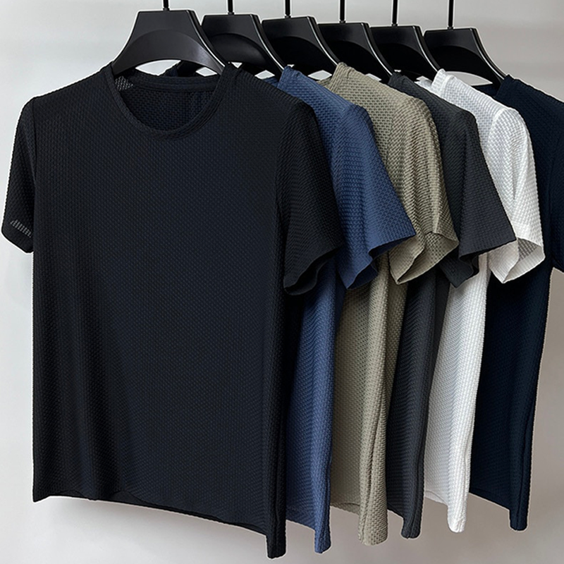 Heren T-Shirt Katoen Crew Neck Gebeeldhouwde Weving