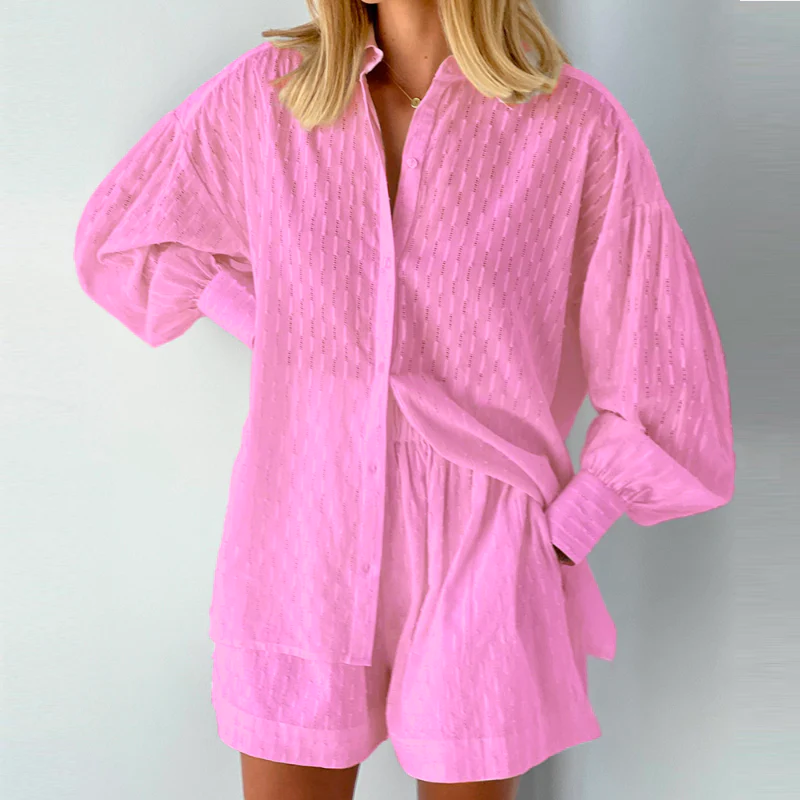 2-Delige Zomerset Dames Short & Blouse Top voor Zomer Roze
