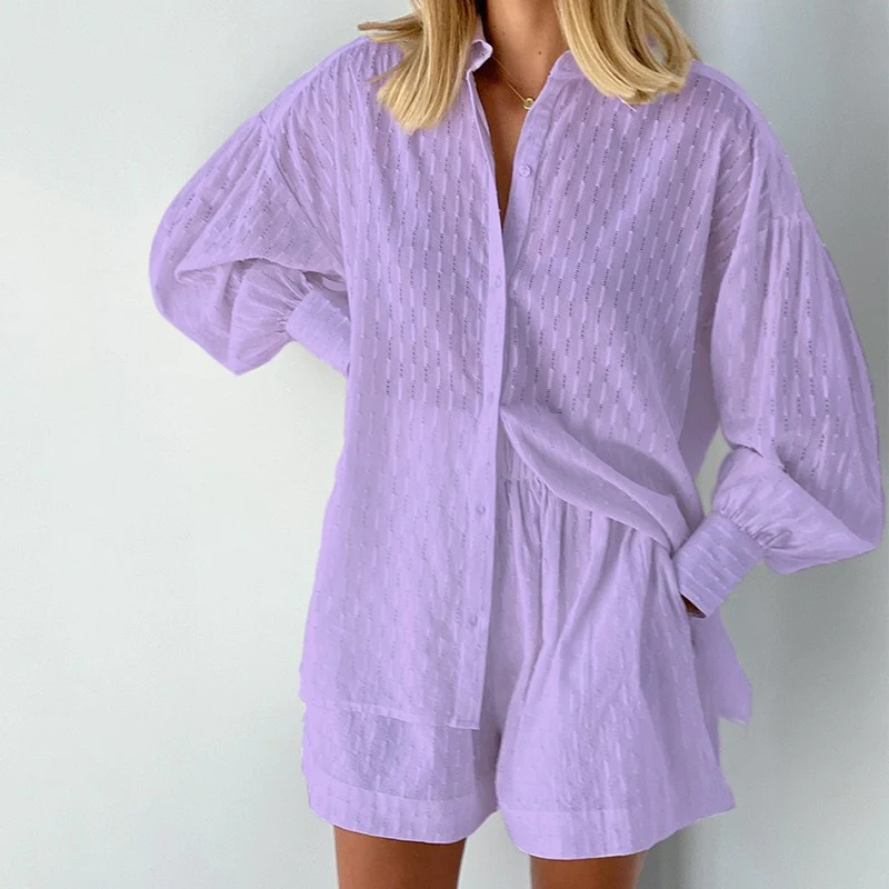 2-Delige Zomerset Dames Short & Blouse Top voor Zomer Paars