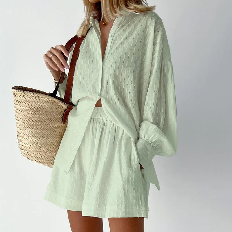 2-Delige Zomerset Dames Short & Blouse Top voor Zomer Licht groen