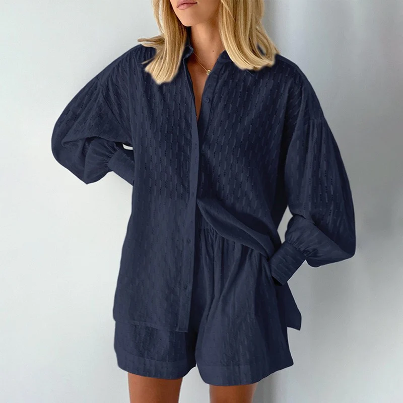 2-Delige Zomerset Dames Short & Blouse Top voor Zomer Donkerblauw