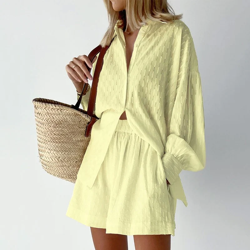2-Delige Zomerset Dames Short & Blouse Top voor Zomer Geel