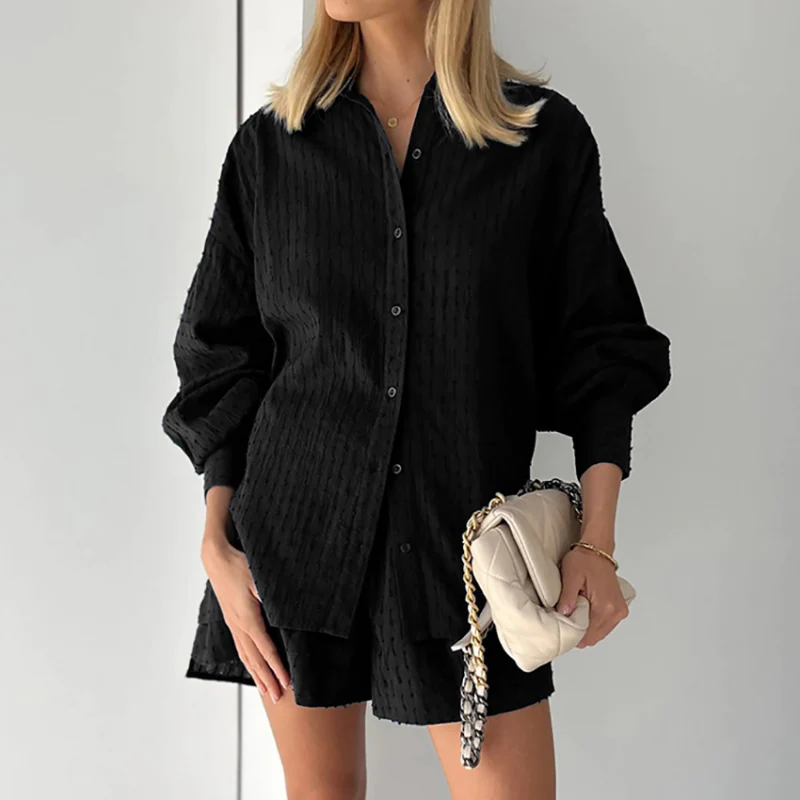 2-Delige Zomerset Dames Short & Blouse Top voor Zomer Zwart