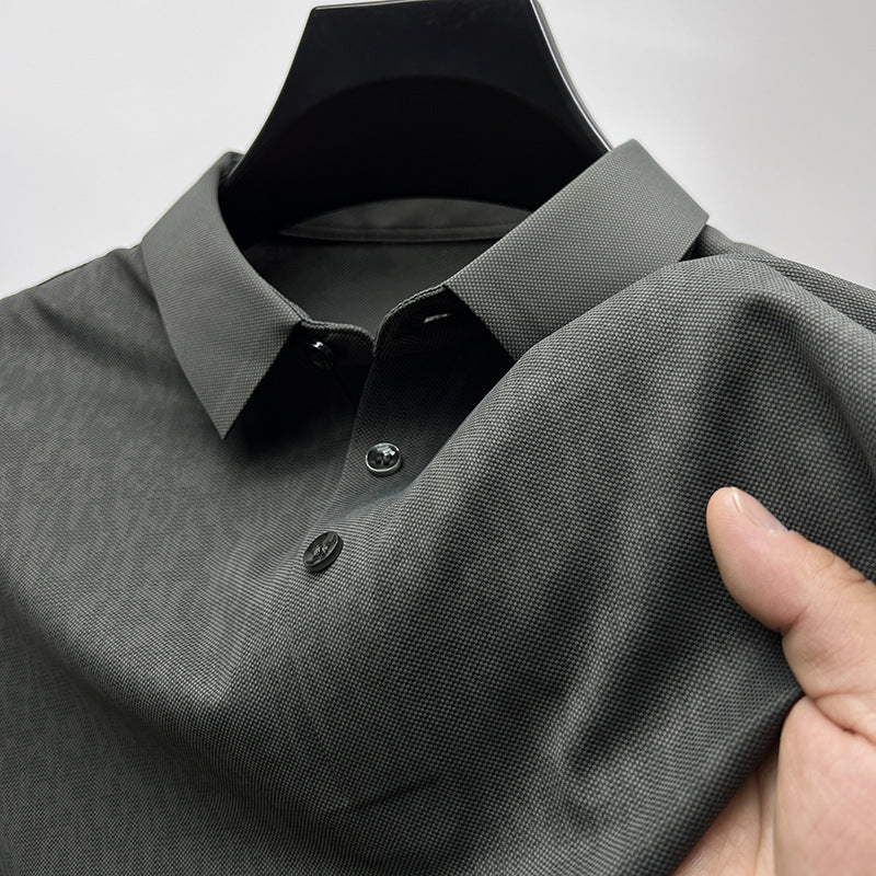 Heren Poloshirt Katoen Subtiel Patroon voor Casual en Semi-Formele Gelegenheden Rookgroen