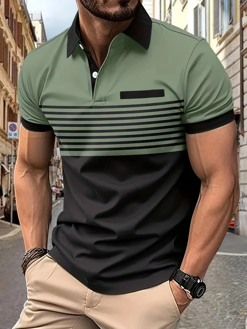 Heren Polo Katoen Spierpassend Poloshirt Legergroen