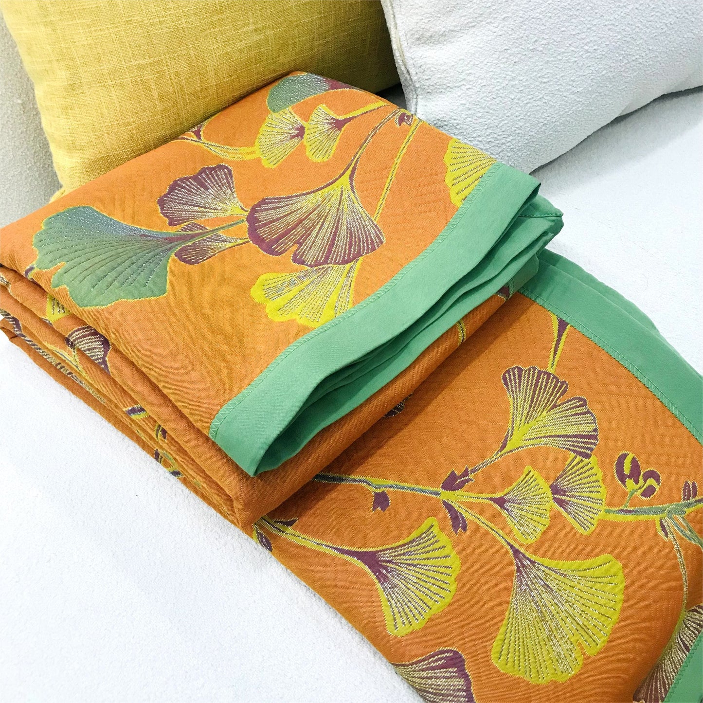 Ginkgo Blad Jacquard Katoenen Omkeerbare Dekbed Quilts SEREIN