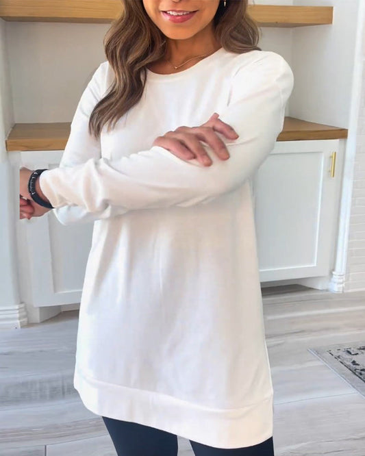 Dames Trui Sweatshirt Effen met Lange Mouwen Wit