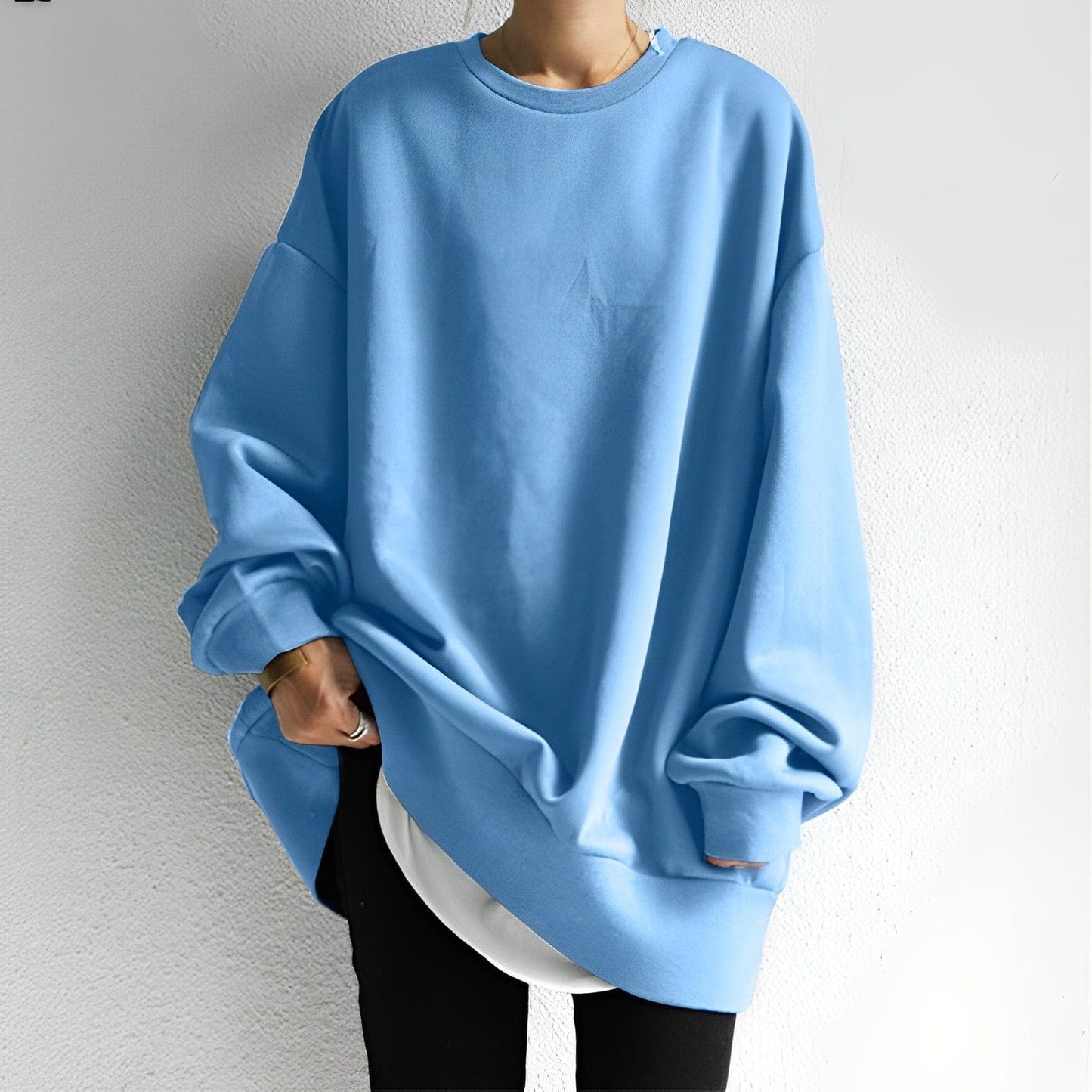 Dames Wijdvallende Pullovertrui Zacht Katoenmix Comfortabel Blauw