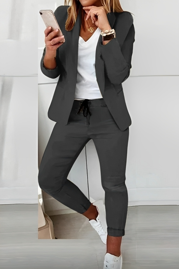 2-Delige Blazer Set Dames Voor Elke Gelegenheid Donkergrijs