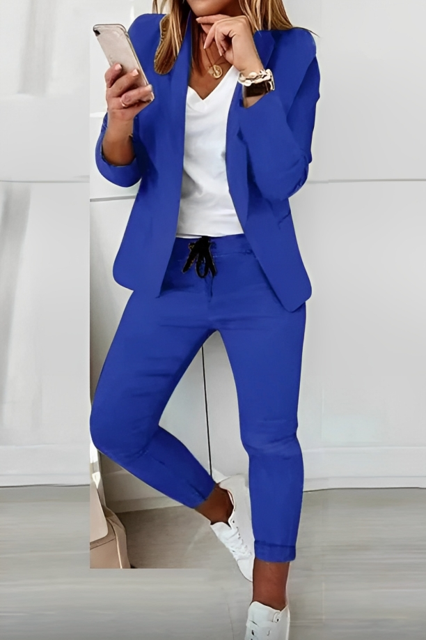 2-Delige Blazer Set Dames Voor Elke Gelegenheid Blauw