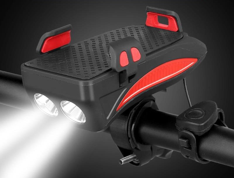 Bikea 4-in-1 Telefoonhouder, Powerbank, Verlichting & Claxon Telefoonhouder fiets SEREIN Rood