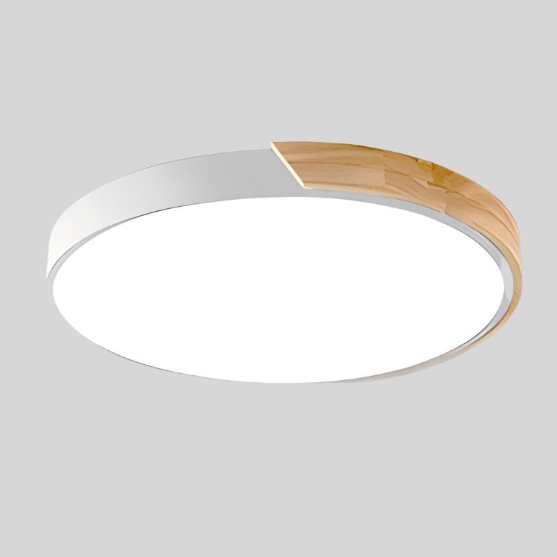 Scandinavische LED Plafondlamp in Cirkelvorm – Houten Plafonniere voor Slaapkamer en Studie, DIA 23 cm en 30 cm Wit Met Hout