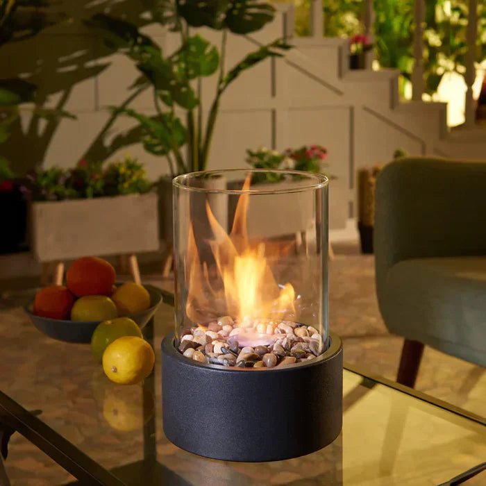 Draagbare Vuur Lantaarn – Modern Design voor Binnen en Buiten, Ronde Stalen Borosilicaat met Poedercoating