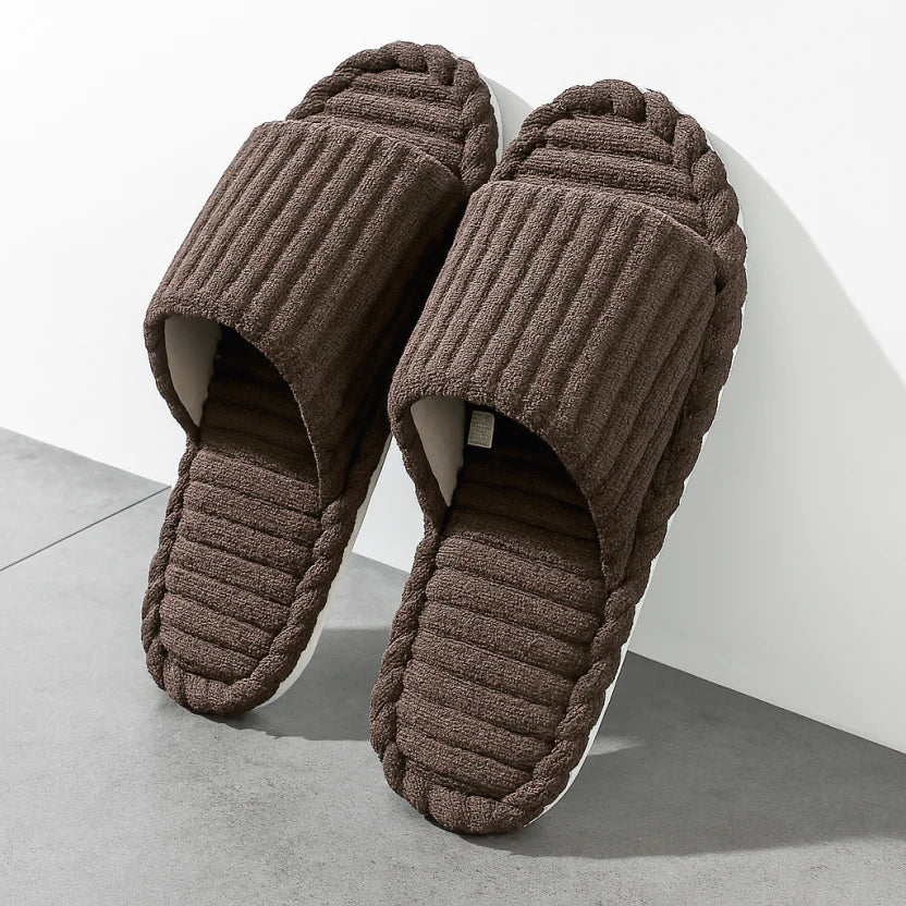 Pantoffels Unisex Met Open Neus Streepjespatroon Sloffen Bruin