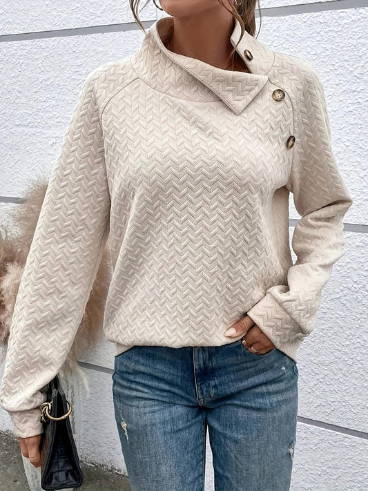 Dames Trui Chevron Gebreid Textuur Knopen Losse Pasvorm Wit