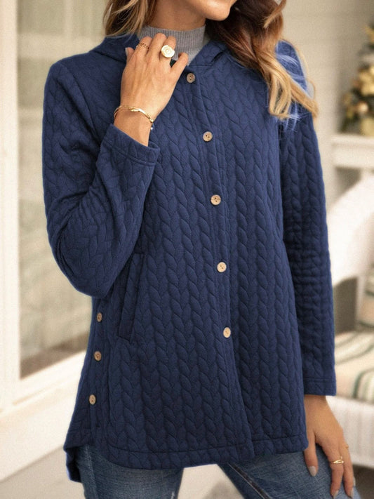 Sweater Dames Gewatteerd Relaxte Pasvorm Met Capuchon Knopen Blauw