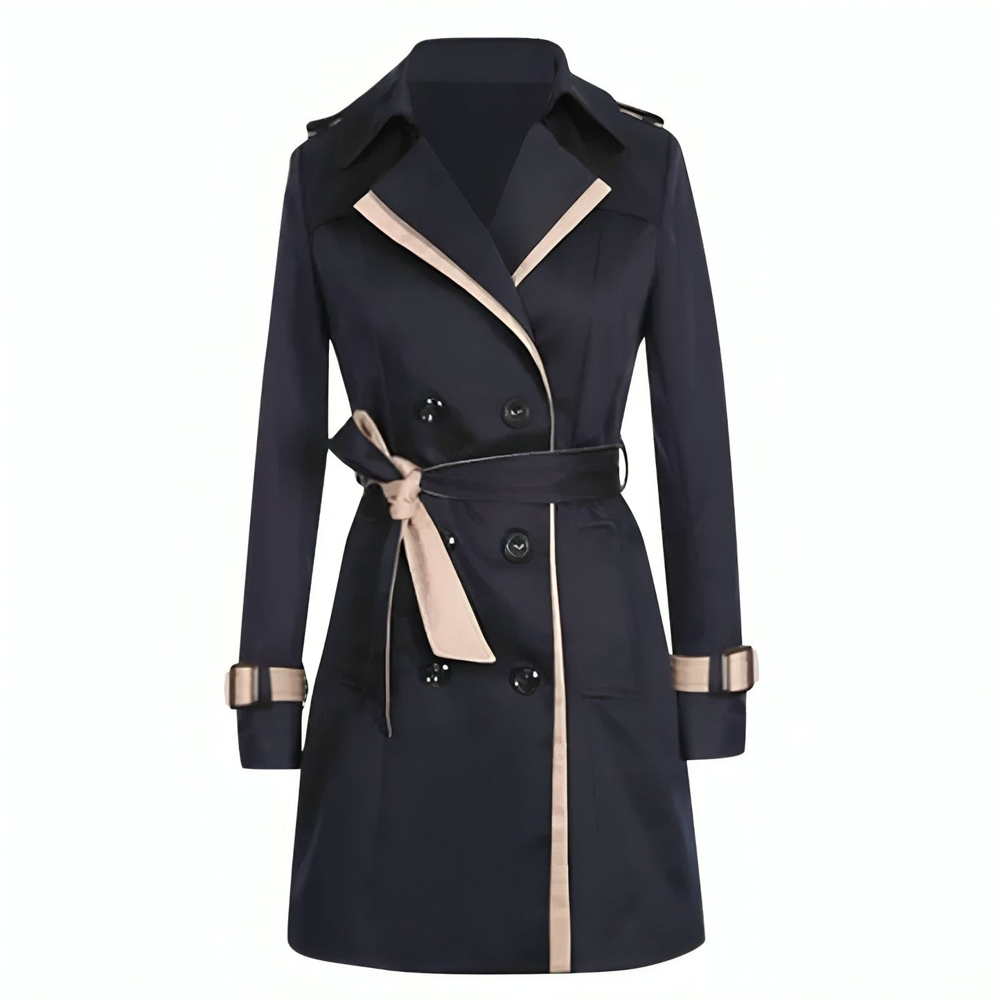 Lange Dames Trenchcoat met Wikkel en Knopen Zwart
