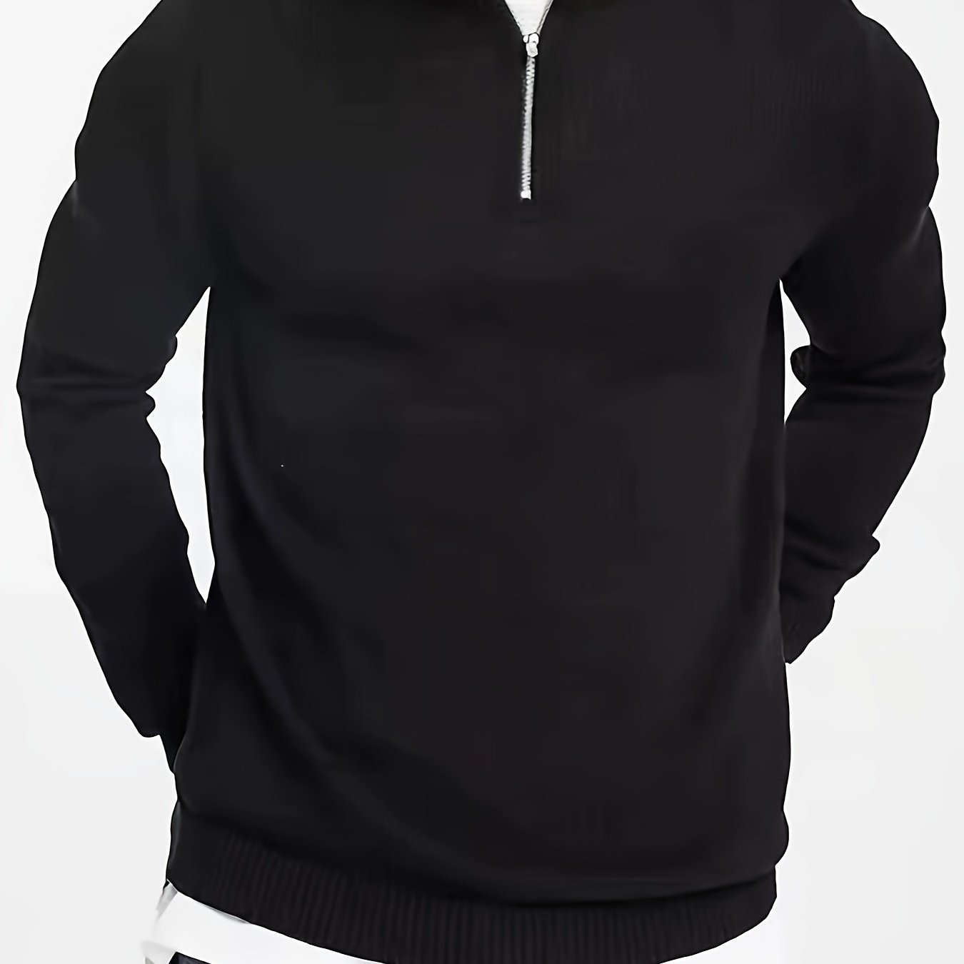 Casual herentrui met halve rits en col Ritssluiting