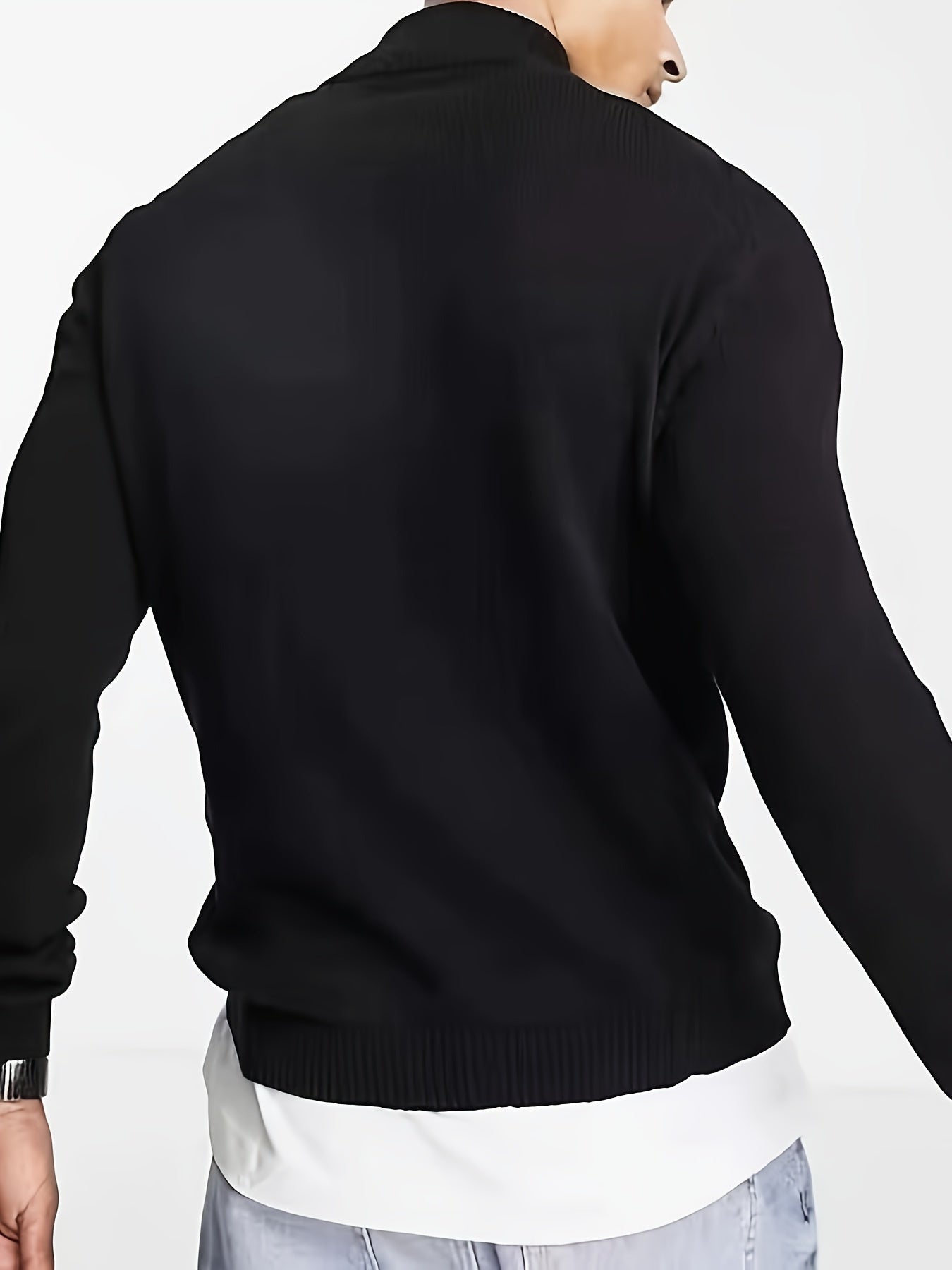 Casual herentrui met halve rits en col Ritssluiting