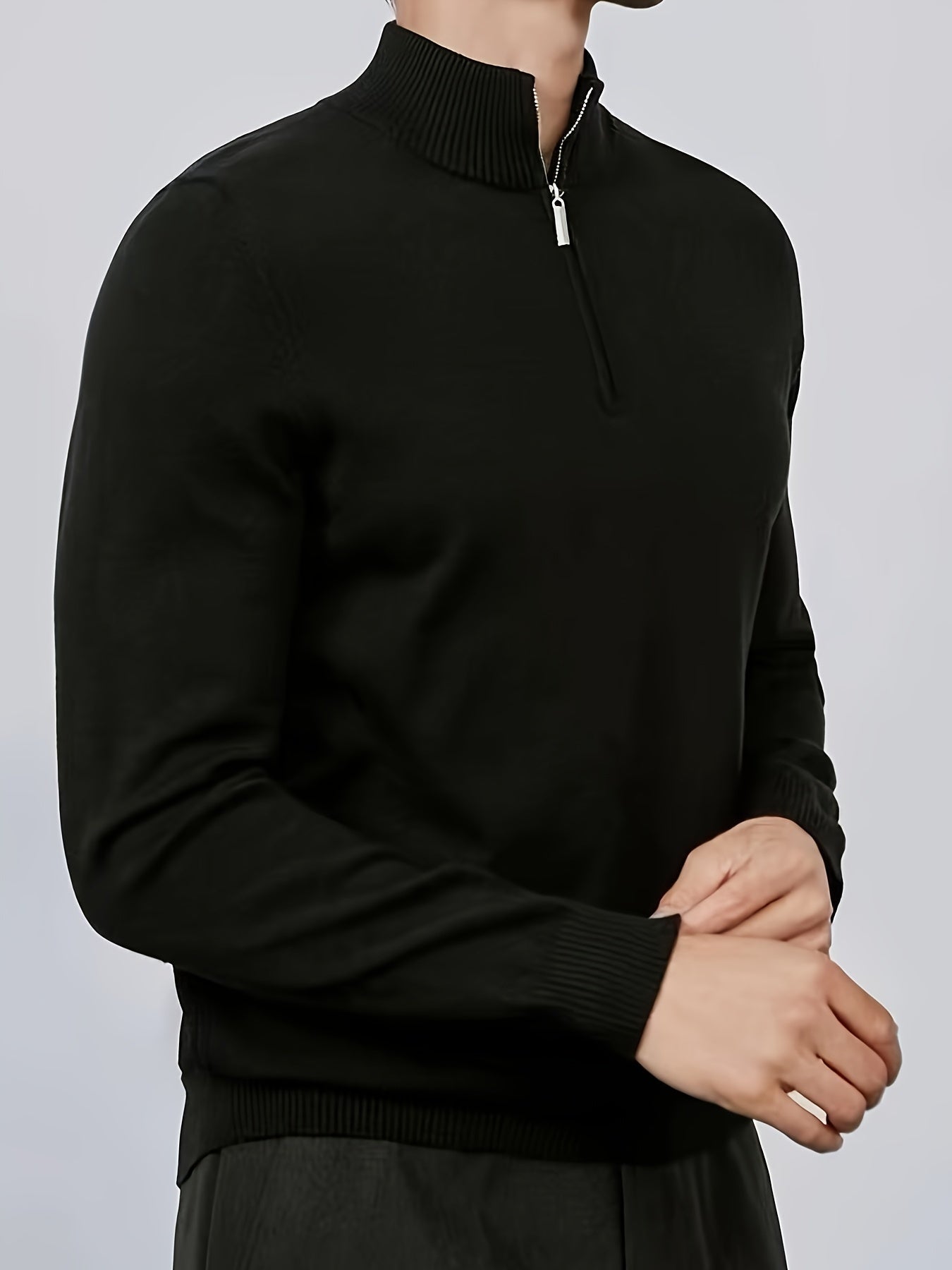 Casual herentrui met halve rits en col Ritssluiting