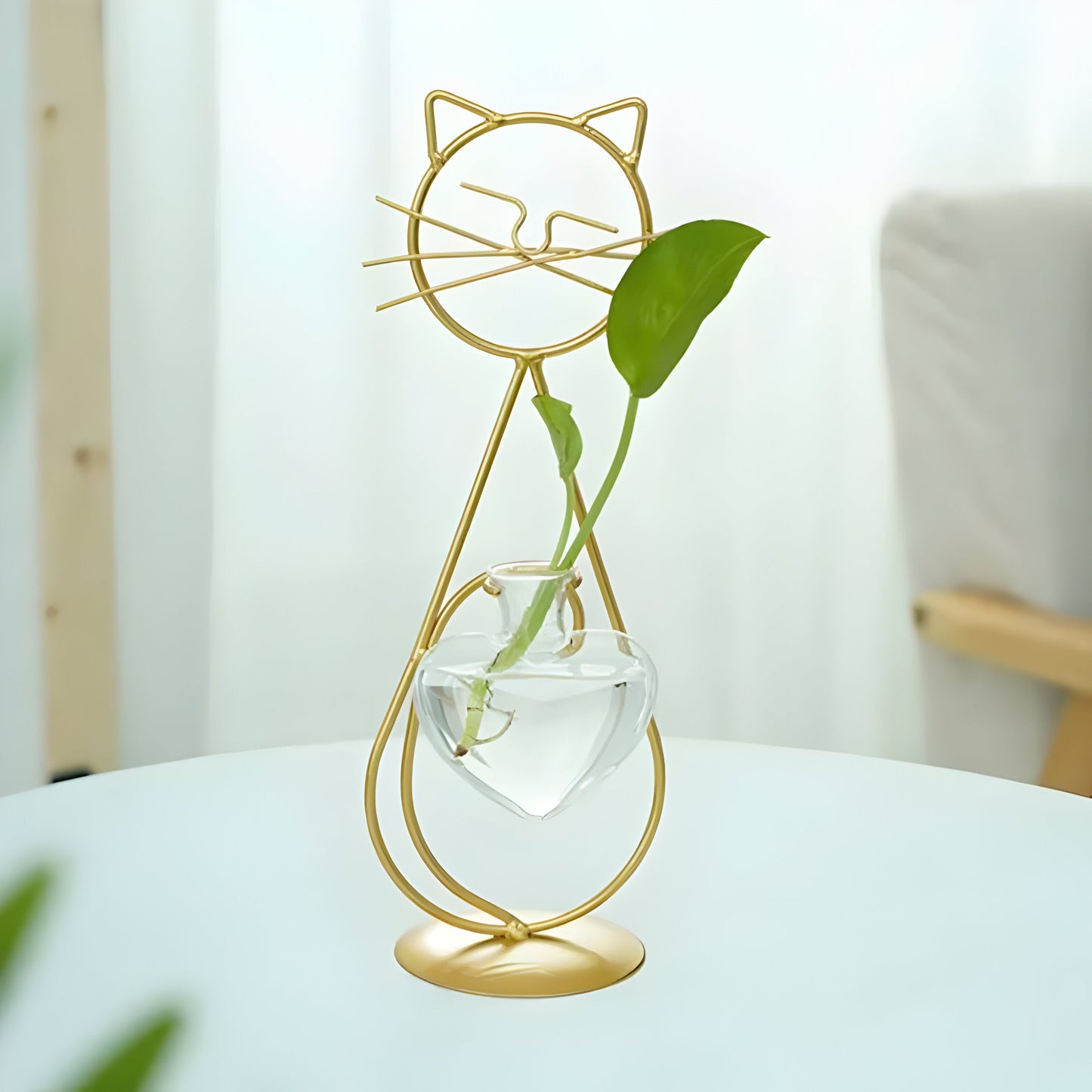 AquaPurr Vaasje - Hydroponische Glas-Hart-Vaas met Katvormige Houder C