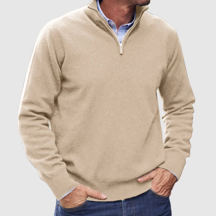 Heren Italiaanse Trui met Rits Regular Fit Zacht Beige