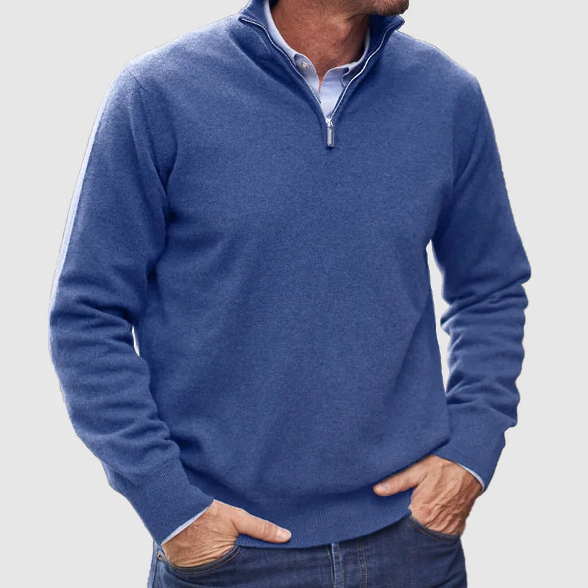 Heren Italiaanse Trui met Rits Regular Fit Zacht Blauw