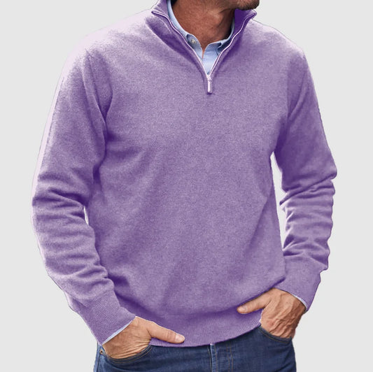 Heren Italiaanse Trui met Rits Regular Fit Zacht Violet