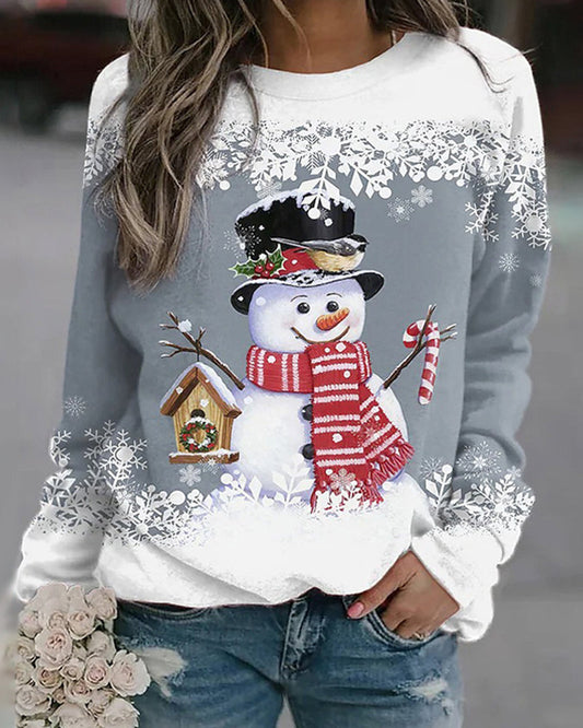 Dames Meerkleurig Kerstsweatshirt met Sneeuwpoppen Katoenmix Grijs