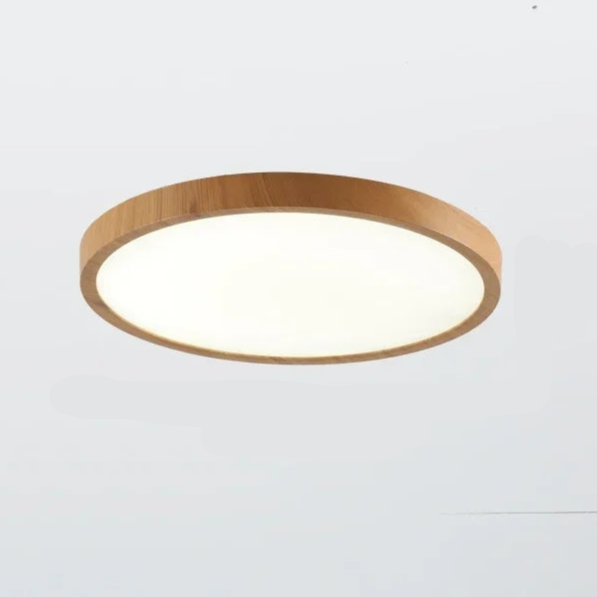 Ultradun Circulair Plafondlicht met Verstelbare LED Verlichting – Warm Walnootkleur, Modern Design voor Woonkamer en Slaapkamer Hout