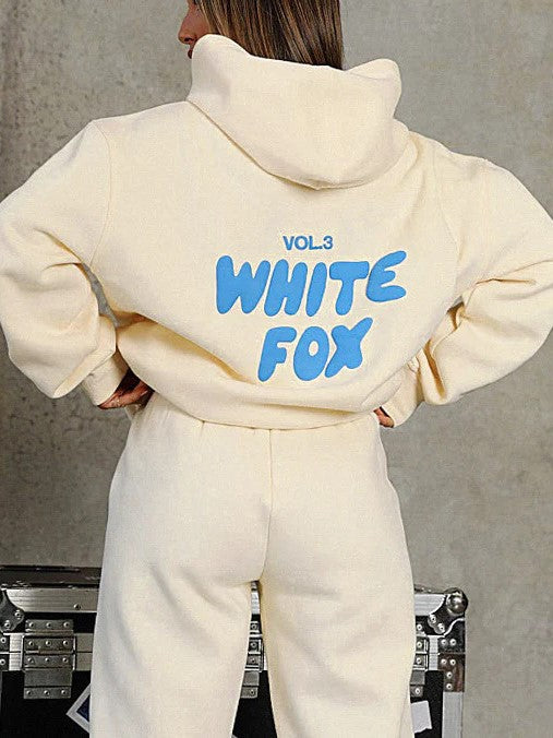 Dames Trainingspak Witte Vos Katoenmix Loose Fit Comfortabel Crème Blauw