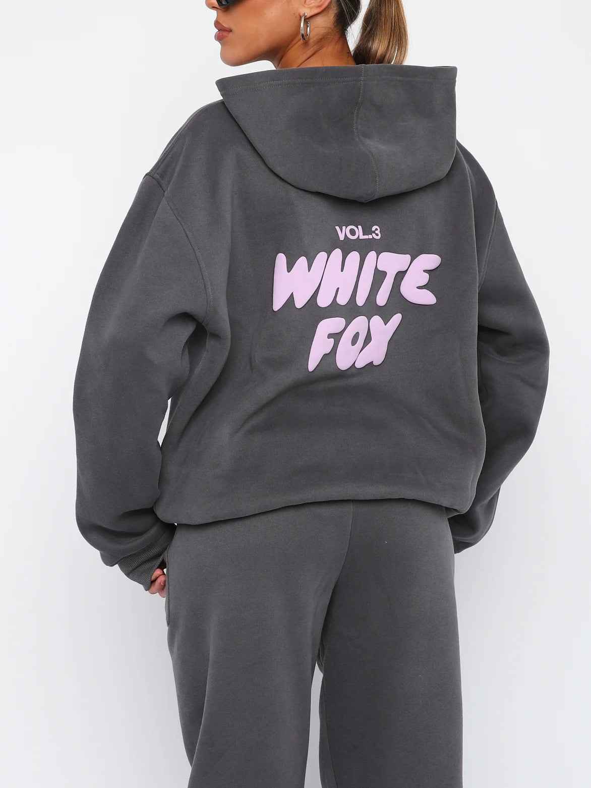 Dames Trainingspak Witte Vos Katoenmix Loose Fit Comfortabel Donkergrijs