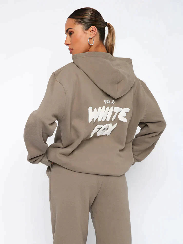 Dames Trainingspak Witte Vos Katoenmix Loose Fit Comfortabel Lichtbruin