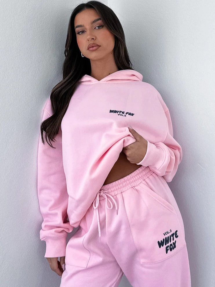 Dames Trainingspak Witte Vos Katoenmix Loose Fit Comfortabel Roze