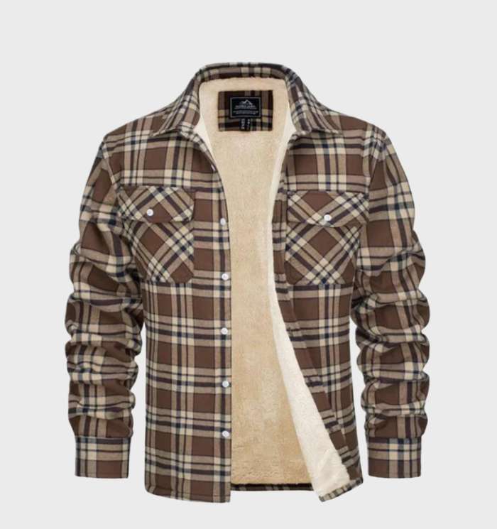 Heren Flanellen Jack Vintage Met Knoopsluiting Fleece - Winterjas Heren Khaki