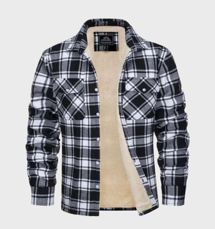 Heren Flanellen Jack Vintage Met Knoopsluiting Fleece - Winterjas Heren Zwart