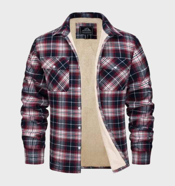 Heren Flanellen Jack Vintage Met Knoopsluiting Fleece - Winterjas Heren Rood