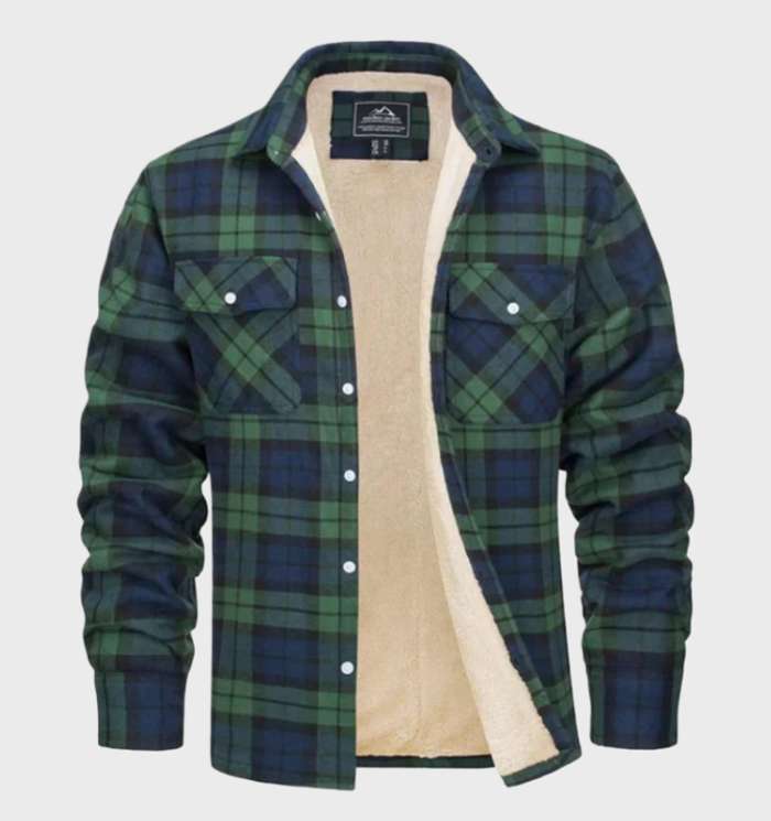 Heren Flanellen Jack Vintage Met Knoopsluiting Fleece - Winterjas Heren Groen