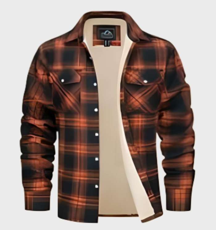 Heren Flanellen Jack Vintage Met Knoopsluiting Fleece - Winterjas Heren Oranje