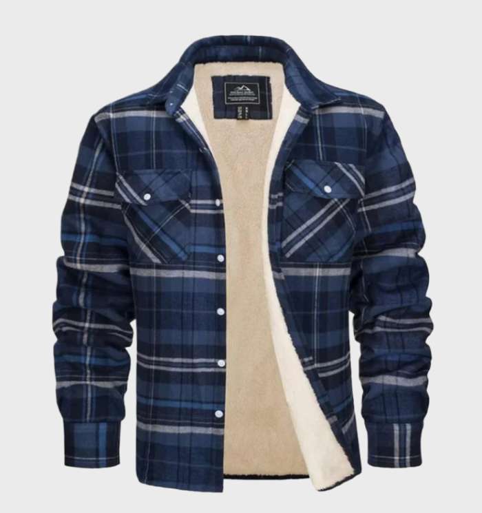 Heren Flanellen Jack Vintage Met Knoopsluiting Fleece - Winterjas Heren Blauw-grijs