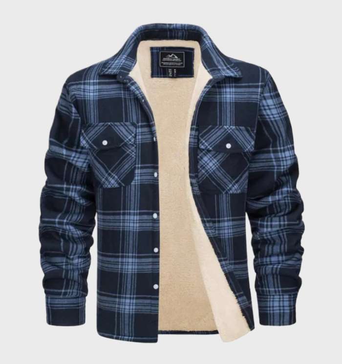 Heren Flanellen Jack Vintage Met Knoopsluiting Fleece - Winterjas Heren Marineblauw