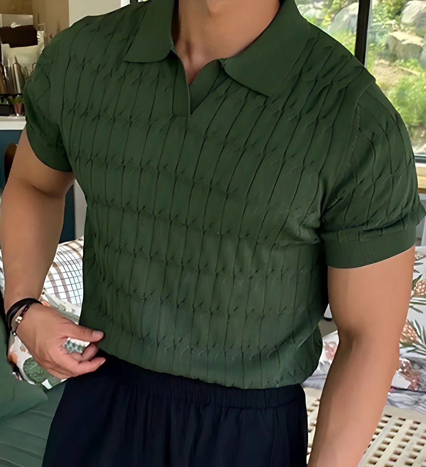 Heren Poloshirt Katoen Gebreid Met Korte Mouwen - Casual Polo Shirt Heren Groen