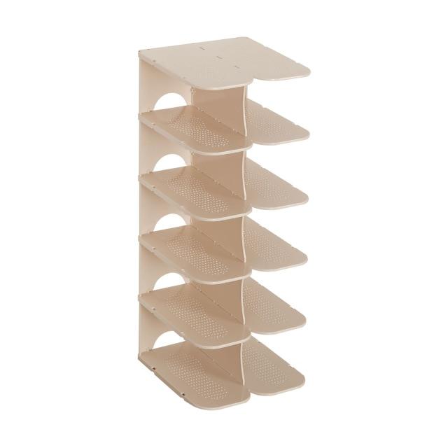 Modulaire 6-laags Schoenenopbergplanken – Stapelbare en Inklapbare Organizer van Duurzaam Polypropyleen in Beige, Grijs of Wit Beige 6-laags