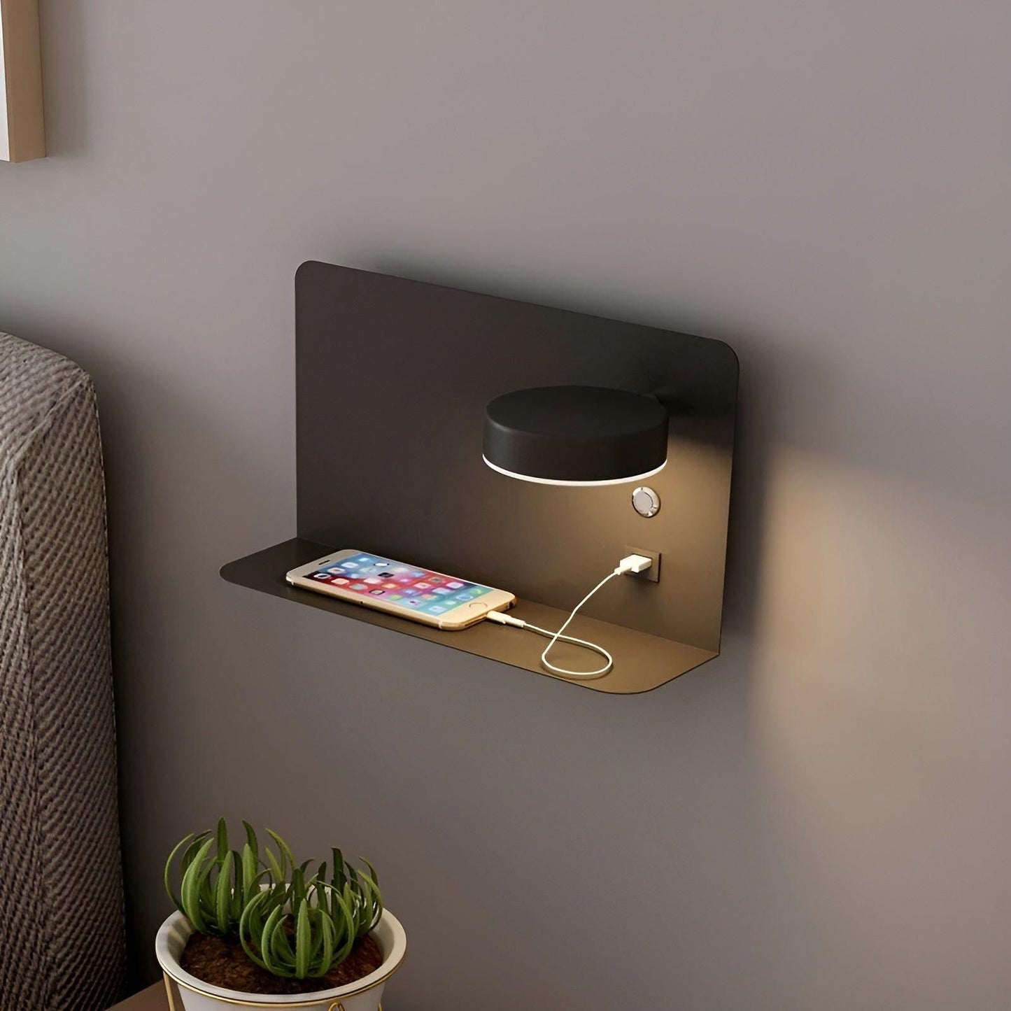 LED Wandlamp met USB-oplader en Schakelaar - Compact Lichtgeel Muurlamp voor Binnengebruik Wandlampen SEREIN