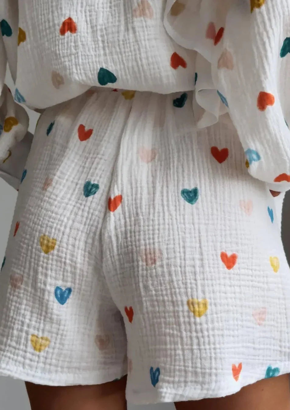 Francesca Set Hartprint Katoenen Overhemd en Shorts Set