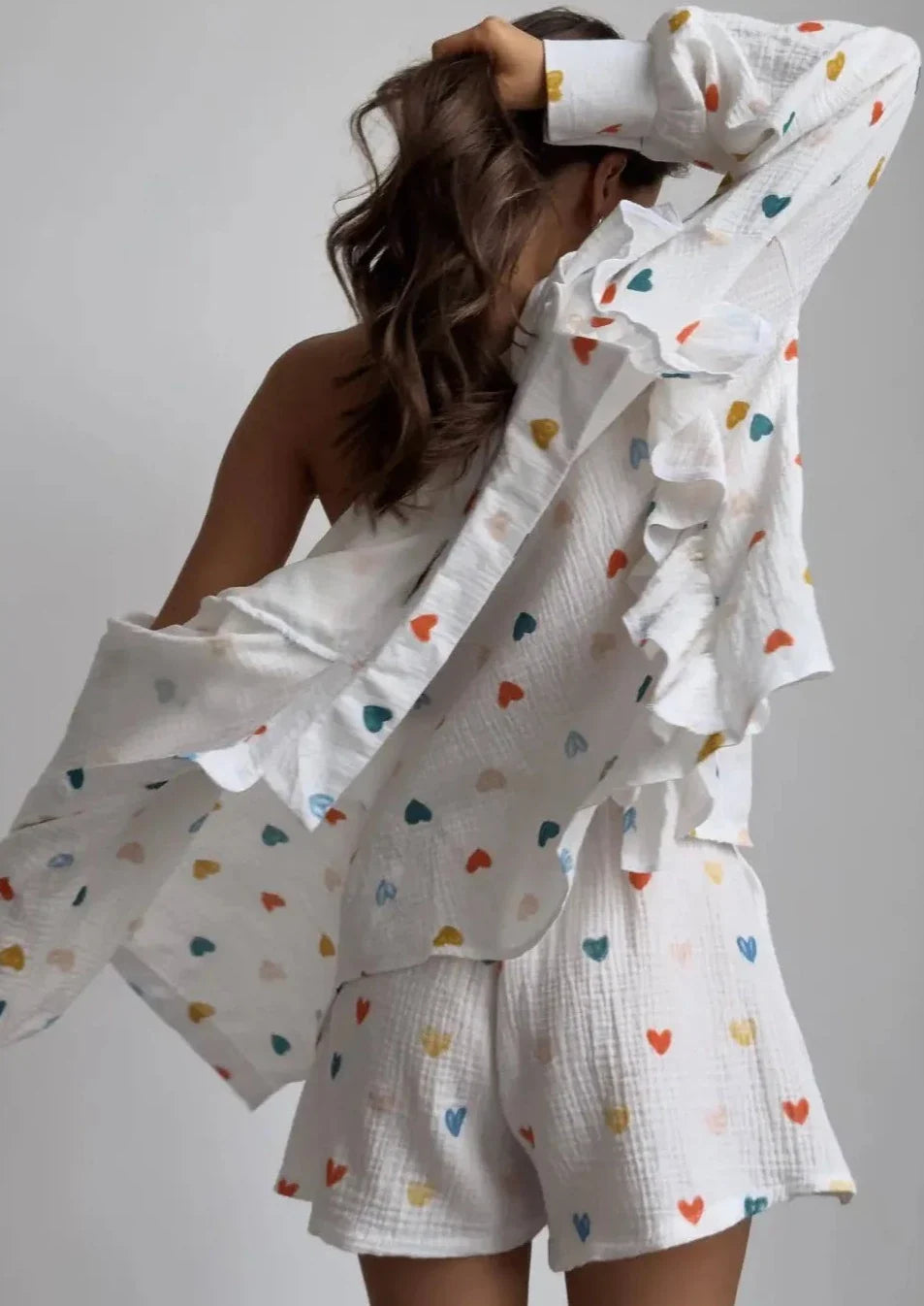 Francesca Set Hartprint Katoenen Overhemd en Shorts Set