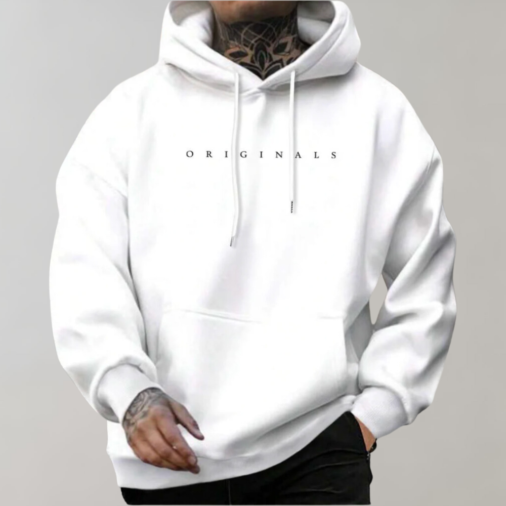 Heren Hoodie Stijlvolle Zachte Katoenmix Losse Pasvorm Wit