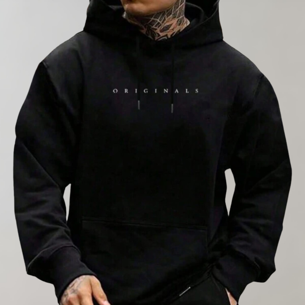 Heren Hoodie Losse Comfortabele Pasvorm Katoenmix Zwart