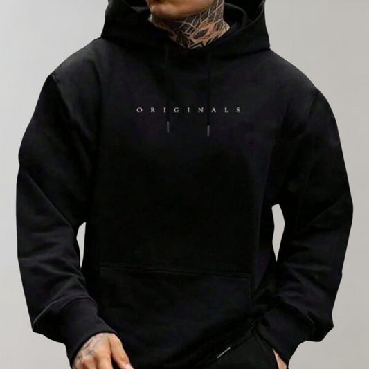 Heren Hoodie Losse Comfortabele Pasvorm Katoenmix Zwart
