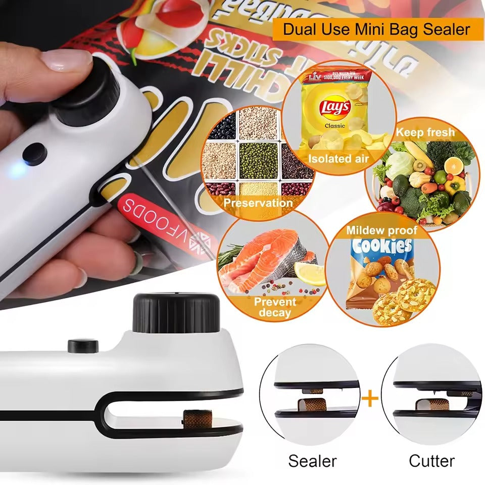 2-in-1 Mini Zaksluiter en Snijder Oplaadbare Handige Keukenaccessoire